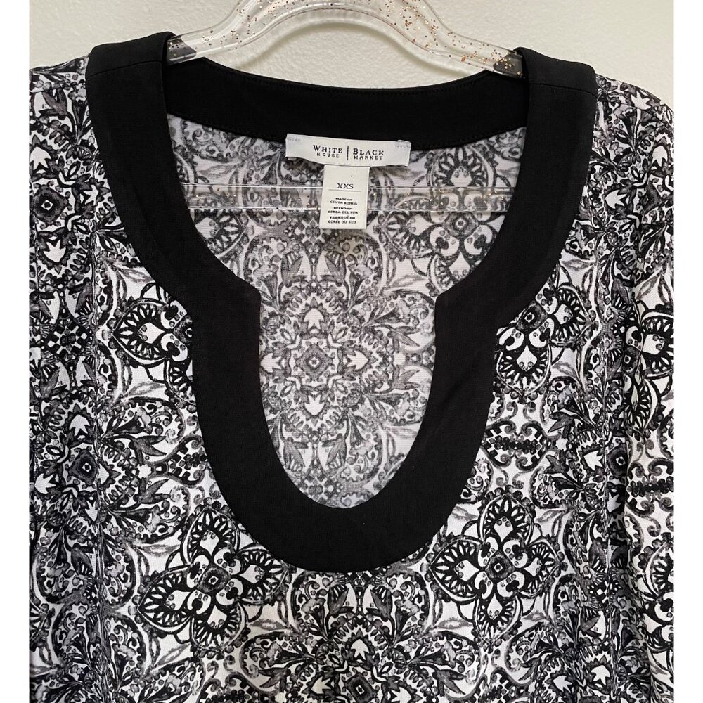 WHBM Black & White Printed Tunic Dress XXS 3/4 Sleeve Scoop - Picture 2 of 7